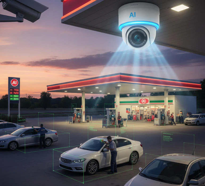 Gas station forecourt monitored in real time